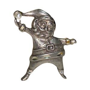Brooch – Vintage 1980s Pewter Santa Hat with faux Pearl Accent